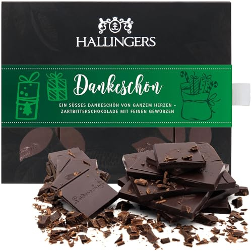 Hallingers Genuss Manufaktur Vegane Schokolade Weihnachts-Geschenk - Tafel aus handgeschöpftem Edelkakao ohne Alkohol edler Karton Dankeschön X Mas Xms-Gewürz, Weihnachten für Frauen Männer