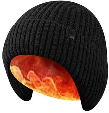 LUNCHS Strickmützen, Wintermützen, Ohrenschützer für Herren, Strickmützen mit Ohrenklappen für Herren, Winterhandschuhe, Beanie-Mützen (Black hat,one Size)
