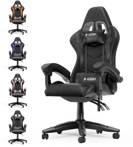bigzzia Sedia da Gaming, Sedia Ergonomica Gaming con Cuscino Lombare+Poggiatesta,Sedia da Ufficio e Computer Regolabile in Altezza Per Adulti,Ragazze,Ragazzi (senza poggiapiedi, nero)
