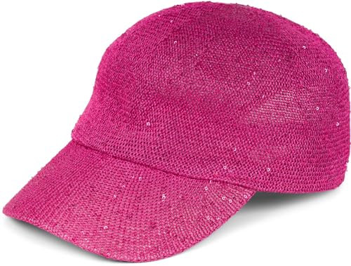 styleBREAKER Damen Sommer Baseball Cap gewebt mit Pailletten | Luftiges Basecap mit Metallschnalle verstellbar | Einfarbige Schildkappe für Strand und Freizeit, Farbe:Magenta