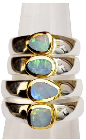 Gems Vibes Natürlicher australischer Opalring 925 Sterling Silber Ring für Frauen Handgefertigter Opal Edelstein Zweifarbiger Bandring Blauer Feueropal Ring Versprechen Geschenk für Sie