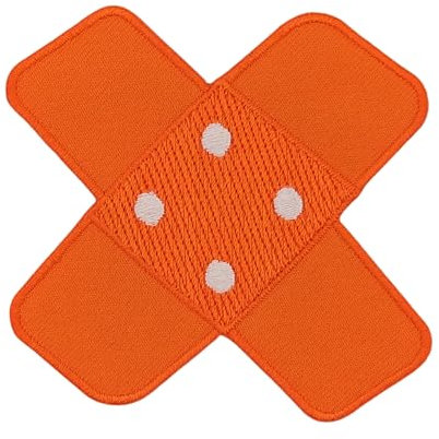Pflaster Kreuz Orange Aufnäher zum aufbügeln oder aufnähen Bügelbild Aufbügler für Kleidung gestickter Bügelflicken Applikation Bügelpatch Flicken Hosenpflaster Patch Größe 7,5 x 7,0 cm