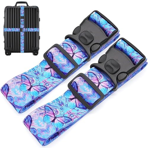 MOTONG 2 Stück Koffergurt-200CM Kofferband Verstellbare Rutschfestes, Kofferband Auffällig Personalisierte Zur schnellen Identifizierung Kofferbänder Kreuzgurt, Luggage Strap(Blau)