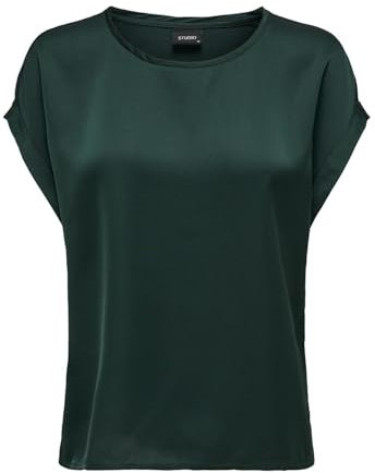 ONLY Haut de Soie Brillant pour Femmes - Top en Satin à Manches Courtes - Blouse Brillante, Couleurs:Vert-4, Taille:M
