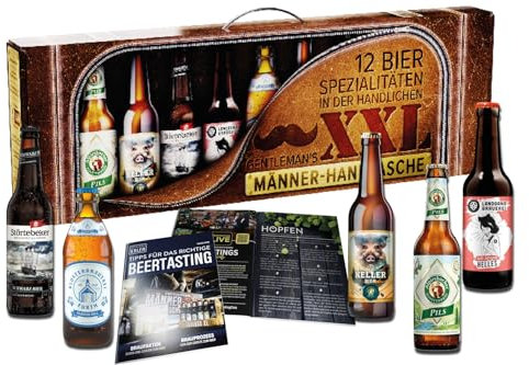 Kalea | Männerhandtaschen XXL | 12 x 0,33l Bierspezialitäten aus Privatbrauereien | Biergeschenke für Bierliebhaber | Vatertag | Lederoptik
