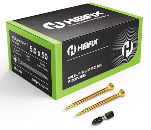 Heifix Multi-Purpose Pozi Wood Screws - 5 x 50mm, 1000 QTY, FREE Screw Bit | Multi-purpose Wood Screws For Timber, DIY And General Fixing. Double Countersunk Pozi Design With FREE Matching Screw Bit.