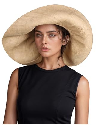 Women's Wide Brim Mimosa Sun Hat | UPF 50+ Summer Beach Straw Hat, Colorful Raffia Large Audrey Style | Fashion Sun Protection Wedding (UK, Alpha, L, Standard, Natural)
