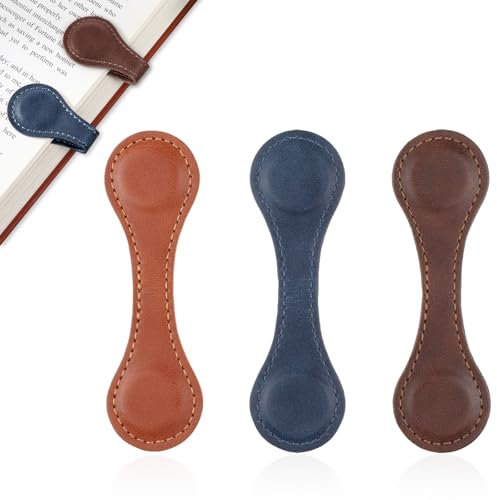 3 Stück Leder Magnet Lesezeichen Personalisierte Seitenmarkierungsclip Retro Buchseitenhalter Handgefertigt Lesezubehör Niedliches Lesergeschenk für Lehrer Studenten Frauen Bücherwurm