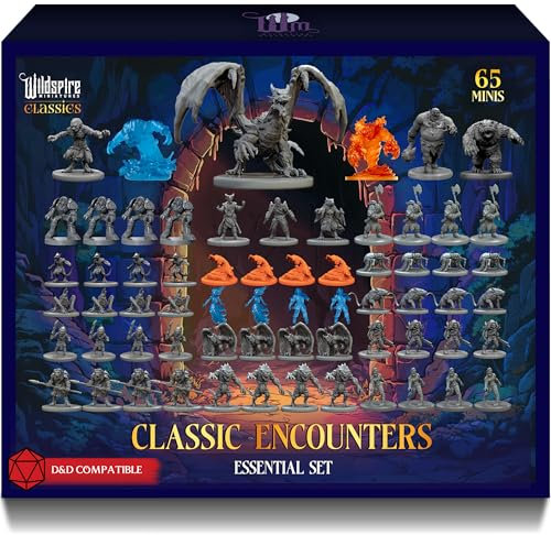 Wildspire Classic Encounters - Essential Set - 65 Iconic DND Miniatures Bulk Monsters, 28mm, Unpainted Tabletop RPG DND Minis Figures, Dungeon Dragons D&D Miniatures, Fantasy D&D Figures
