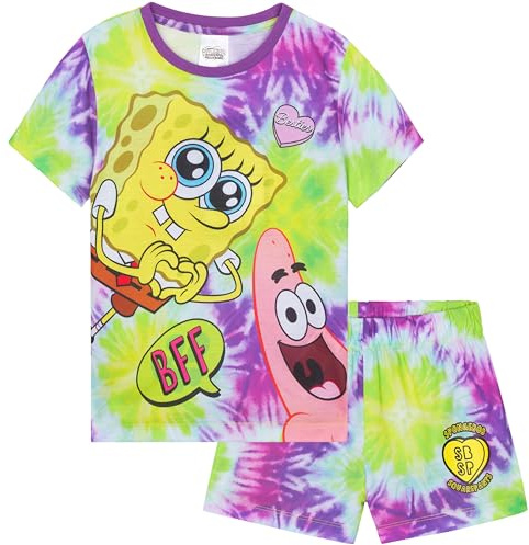 SPONGEBOB SQUAREPANTS Girls Pyjamas Set Short PJs Kids Teens Lounge Set Nightwear Soft Summer Sleepwear Gifts for Girls (4-5 Years, Multi)