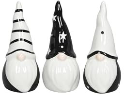 finehomegarden Wichtel Keramik 3fach sort. schwarz/Weiss Ø5cm H10cm Skulptur Weihnachten - perfekte Deko für Winter & Festtage - 39578