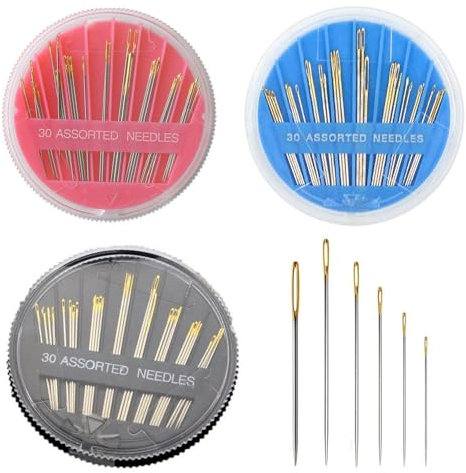 SLEEKEE 90 Stück Handnähnadeln, Handnähnadeln Mit Goldenem Griff, Verpackte Nähnadeln, Sticknadeln In Verschiedenen Größen, Nähnadelset Für Zu Hause