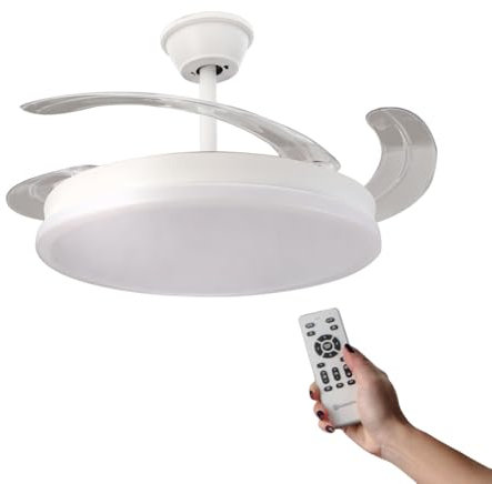 M mimotec - Ventilador de Techo con luz Led White Otah, Mando a Distancia, Motor DC, 6 velocidades, Silencioso, Aspas retráctiles, función verano-invierno, temporizador, CCT