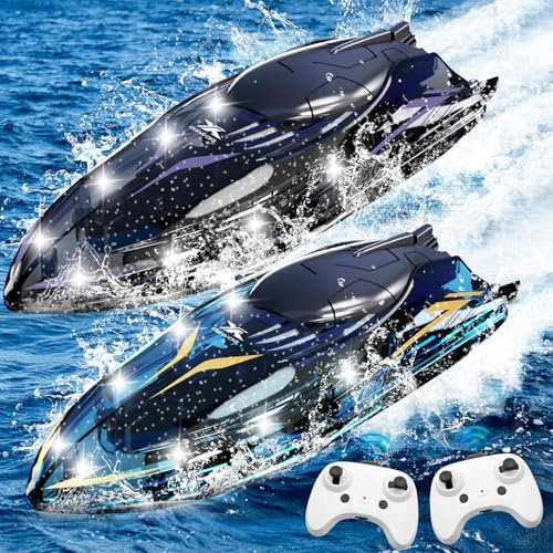 PQKL-party 2 Ferngesteuertes Boot, RC Boot mit LED-Licht, 2,4 GHz Ferngesteuerte Boo te, Fernbedienung Boo t für Schwimmbäder/Seen/Teiche Spielzeug, Geschenke für Erwachsene und Kinder