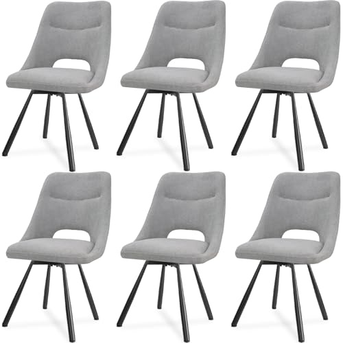 LEWE Esszimmerstühle 6er-Set, Gepolstert, Durchbrochene Rückenlehne, Breitere Sitzfläche, Stabil, Armlos, Küchenstühle, Essstühle, mit Kaschmirimitat - Grau