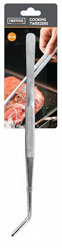 NERTHUS FIH 1474 Pinza de cocina curva de acero inoxidable, 30 cm, herramienta de precisión para emplatado, parrilla y repostería