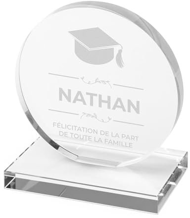 KDO MAGIC - Trophée Personnalisable - Coffret Cadeau Inclus - Trophée Verre personnalisé - Texte, prénom ou Date gravé - Petit Rond - École, Récompense, Université - Thème Diplôme