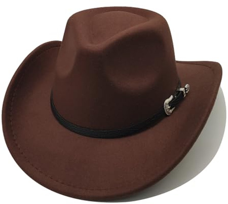 Willheoy Cowboy Hat for Women Western Hat for Men Cowboy Felt Hat Adjustable Outdoor with Shapeable Brim (UK, Numeric, 7, 7 1/4, Brown 3#)