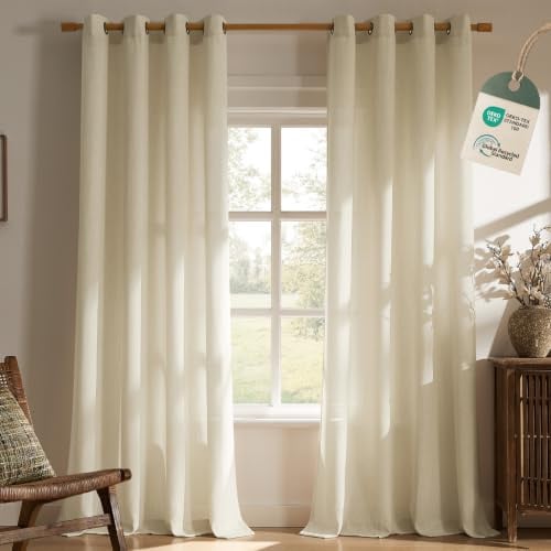 Softalker Leinen Gardinen Kurz modern Vorhänge 160 cm Hoch Vorhang Leinenoptik Gardine für Gardinenstange Fertiggardinen für Schlafzimmer Kinderzimmer Tür,Küchengardinen 140 cm Breit,2er Set,Natur