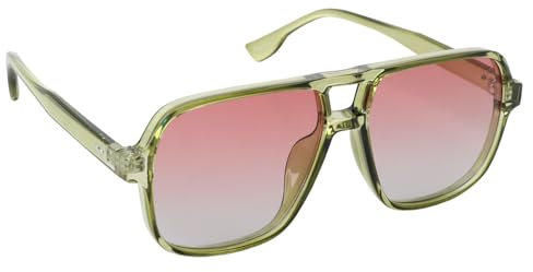 Jesiah Pink Tinted Sunglasses, Retro 70s Double Bridge Rectangle Polarised Sunglasses Pilot Square Oversized Vintage UV400 Protection Shades Glasses for Women Men Driving Sports Fishing Running