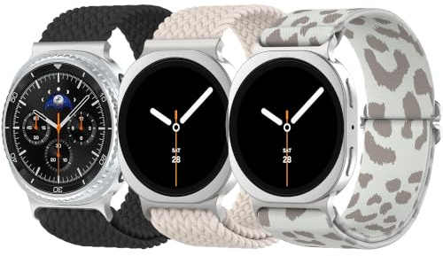 Delidigi Elastisches Geflochtenes Armband Kompatibel mit Galaxy Watch 9/8 40mm 44mm/Watch 8 Classic 46mm, Spaltfreies Sitz Weiches Nylon Ersatzarmband Set für Damen Herren mit Ein-Klick-Montage