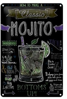 Femer Blechschild Cocktail 20x30 cm Classic Mojito Rezept Tafeloptik Deko Schild