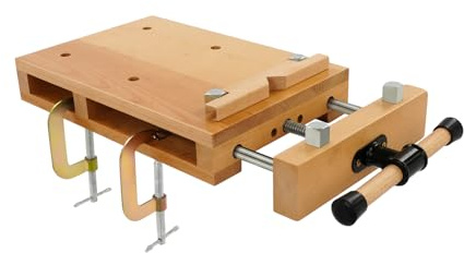 Vorderzange | Hobelbank | Schraubstock Holz | Tischwerkbank mit Schraubzwinge | 220 lbs Tragkraft | Aus Buchenholz & Eisen | Mit 2 G-Klemmen & Positionierstiften | Für Holzbearbeitung & DIY