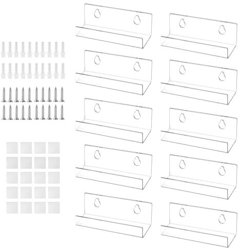 10 Pcs Vinyl Wall Mount 10cm Acrylic Shelves Clear Vinyl Record Display | CD Album Wall Display Rack Wall Holder Transparent Floating Shelf for Nail Polish LP Picture Book Photo Makeup in Home Office
