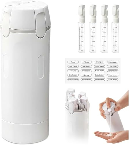 2026 New 4 in 1 Travel Dispenser Bottle, Portable Essentials Leak Proof Refillable Travel Containers,Travel Bottles for Toiletries, Portable Containers for Shampoo Lotion Conditioner Cream (White)