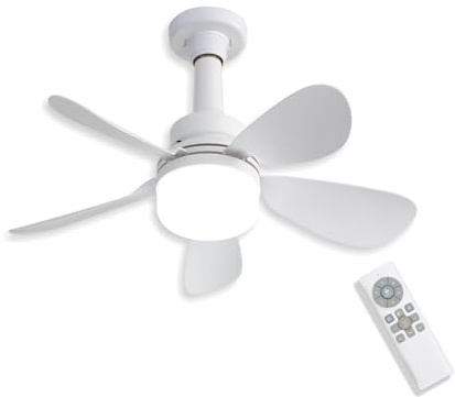VZLED - Mini ventilador de techo 52 cm con luz led regulable y control remoto - Motor DC silencioso, 3 velocidades, conexión E27
