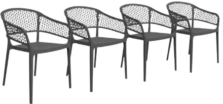 SP Berner SHAF - Pack 4 Sillas de Jardín Apilables Saona – Exterior Terraza y Balcón – Plástico Reciclado Resistente UV – Diseño Ergonómico – Fabricadas en España – Antracita