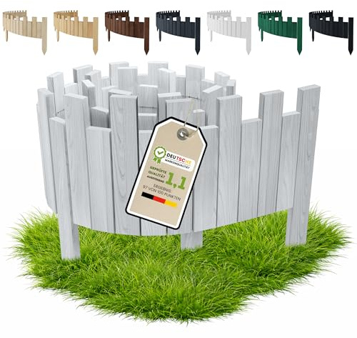 Floranica Beeteinfassung Rasenkante Holz 40 x 200 cm Silber Beetumrandung Rollzaun Flexible Rollborder Palisade