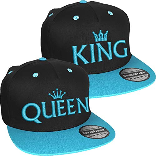Nashville print factory Snapback Basecaps Bestickt mit Motiv Krone | King & Queen Stickerei Partner-Cap für Sie & Ihn