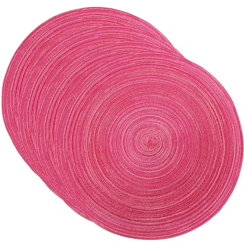 SCF2017 Set di 4 tovagliette rotonde in filato di cotone intrecciato, resistenti al calore, 38 cm, colore rosa