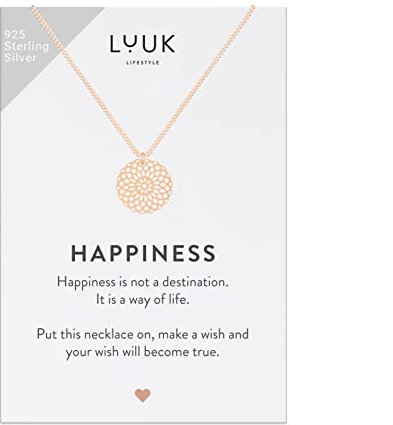 LUUK LIFESTYLE Halskette mit Mandala Anhänger für Sie, 925er Sterlingsilber, Schmuckstück, schicker, trendiger Effekt, modernen Look, Valentinstags, Geburtstagsgeschenk, Damenmode, Rosé