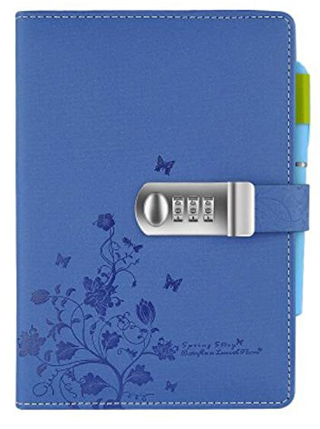 A5 PU Leder Tagebuch Notizbuch,Schreiben Notebook Planer Organizer Passwort Tagebuch Notizblock für Mädchen und Jungen. Mehrfarbiges Blumenmuster,Blau npn99-5