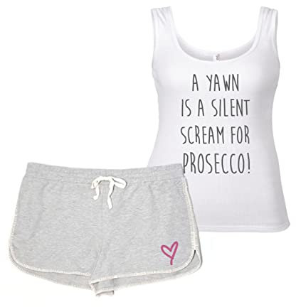 60 Second Makeover Limited A Yawn Is A Silent Scream For Prosecco PJ's Loungewear Lounge Wear Grey and White Friend Birthday Mum Auntie Wife