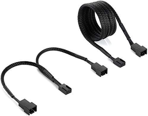 POPPSTAR 3-poliges Lüfterkabel Set (15 cm Y-kabel (1 x Anschluss naar 3-polig / 2-poliger Anschluss (m/v) + 90 cm Verlengkabel) Aansluiting van Processor & Fans op Moederbord