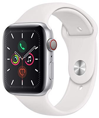 Apple Watch Series 5 44mm (GPS + Cellular) - Cassa In Alluminio Color Argento Con Bianco Cinturino Sport (Ricondizionato)