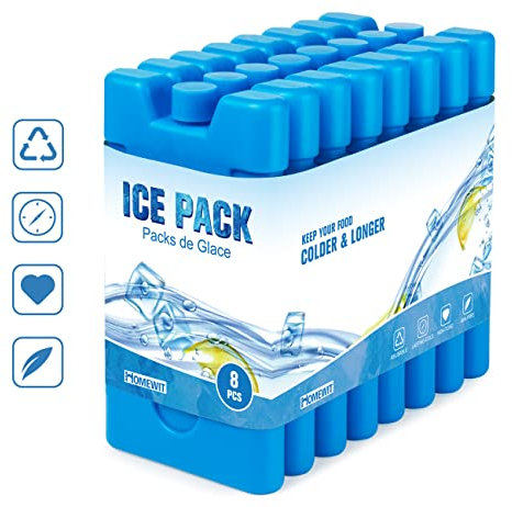 Homewit Blocs Réfrigérants pour Glacières,Lot de 8 x 210 ML Sac Isotherme ou Glacière, Réutilisable Conception Mince et Légère pour Pain de Glace et Sac à Déjeuner - Bleu