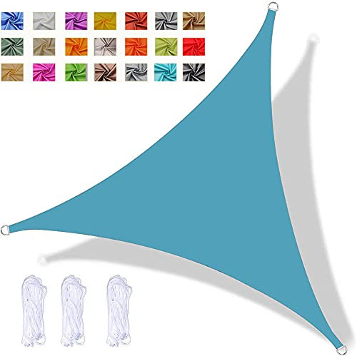 Voile D'ombrage Triangulaire, Store Pare-Soleil étanche, Protection UV, pour Jardin Extérieur Terrasse Cour, avec Corde (4x4x4m,Lac Bleu)