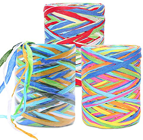 Bast mit 2,9 m, 3 Rollen, 6-lagig, Papierschnur, Bastband, Bastelpapier, für Geschenkverpackungen, Festivals, Geschenke, Party-Dekoration, Weihnachten, Bastelprojekte, 7,6 m pro Rolle