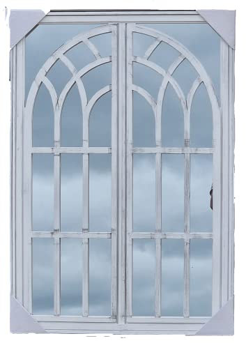 New Ex Large Rustic White Window Style Arch Wall Mirror Garden Vintage 66x96cm