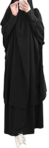 Tanmo Damen 2-teiliges muslimisches Gebetskleid Langarm Hijab Khimar Rock Set Abaya Kaftan