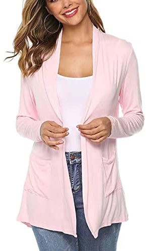 DISSA Cardigan Modal Femme, Ouvert Devant Manches Longues | Tricot doux, 2 poches latérales, coupe ample, respirant,Veste légère, superposition, cardigan printemps été