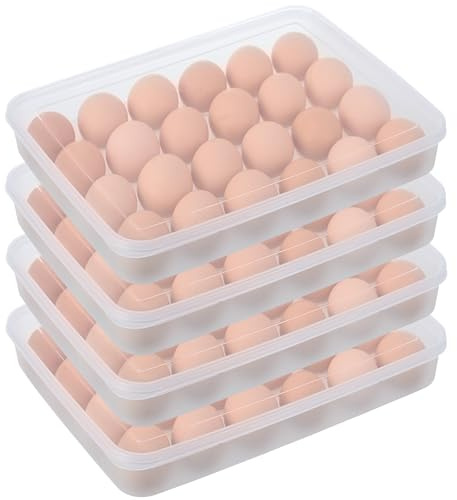 OJYUDD 4 Pack Egg Holders for Refrigerator,Clear 24 Deviled Egg Tray with Lid,Stackable Plastic Egg Containers Dispenser for Protect and Keep Fresh