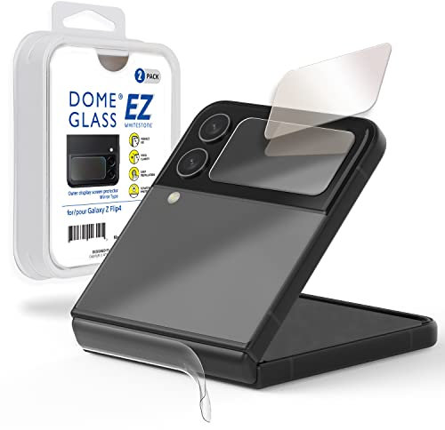 DOME GLASS Whitestone EZ Glass pour Samsung Galaxy Z Flip 4, protecteur d'écran en verre trempé miroir extérieur, film de protection de charnière inclus, [Installation facile]