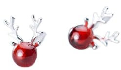 DAOMEI 925er Sterlingsilber, Feiner Schmuck, Süßer Roter Granat, Kristall, Geweih, Elch, Weihnachts-Ohrstecker, Geschenk Für Frauen, Mädchen