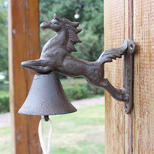 HEPPPP Gusseisen Pferd Hand Cranking Wand Bell Bauernhaus Handgemachte Retro Rustikale Laufpferd Figuren Hausgarten Willkommen Türglocke Mahlzeitglocke