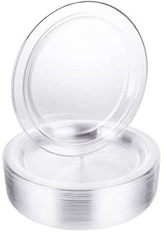 ASelected Lot de 50 assiettes rondes en plastique réutilisables de 22 cm pour anniversaire, mariage, dessert, gâteau, apéritif